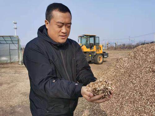 李乔捧起生产菌棒的木屑。  