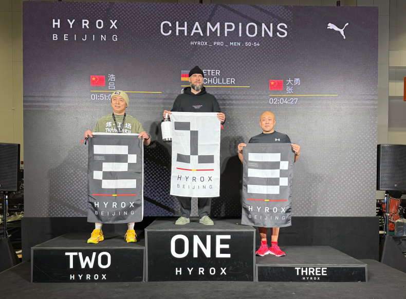 张大勇（右）登上HYROX领奖台