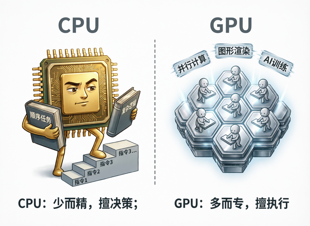 CPU和GPU的主要区别。千问制图。